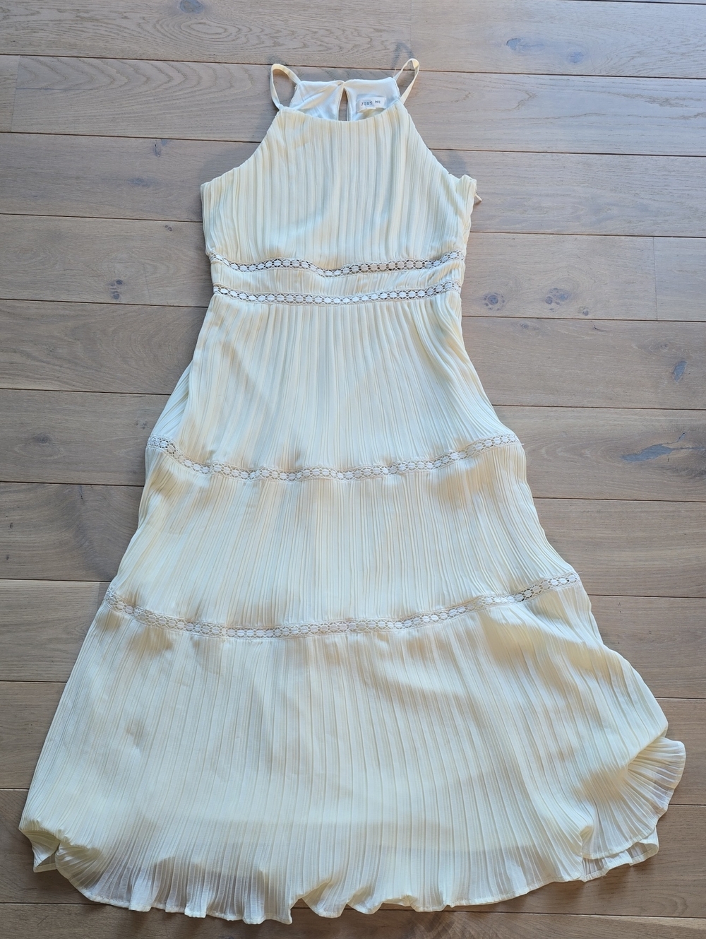 Cream Pleated Midi Dress with Lace Insets - Size M